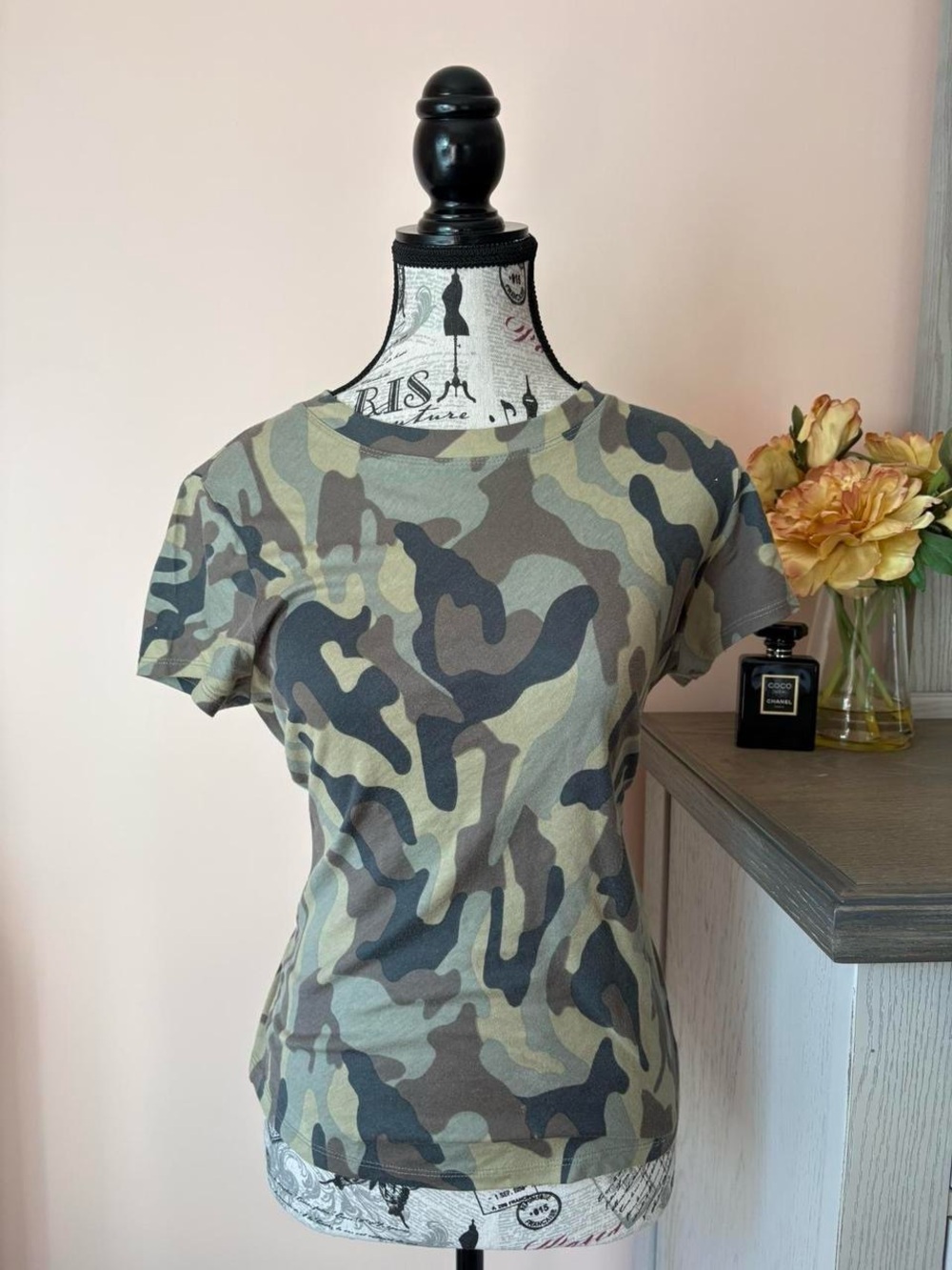 INC International Concepts Olive and Khaki Camo Short Sleeve Tee